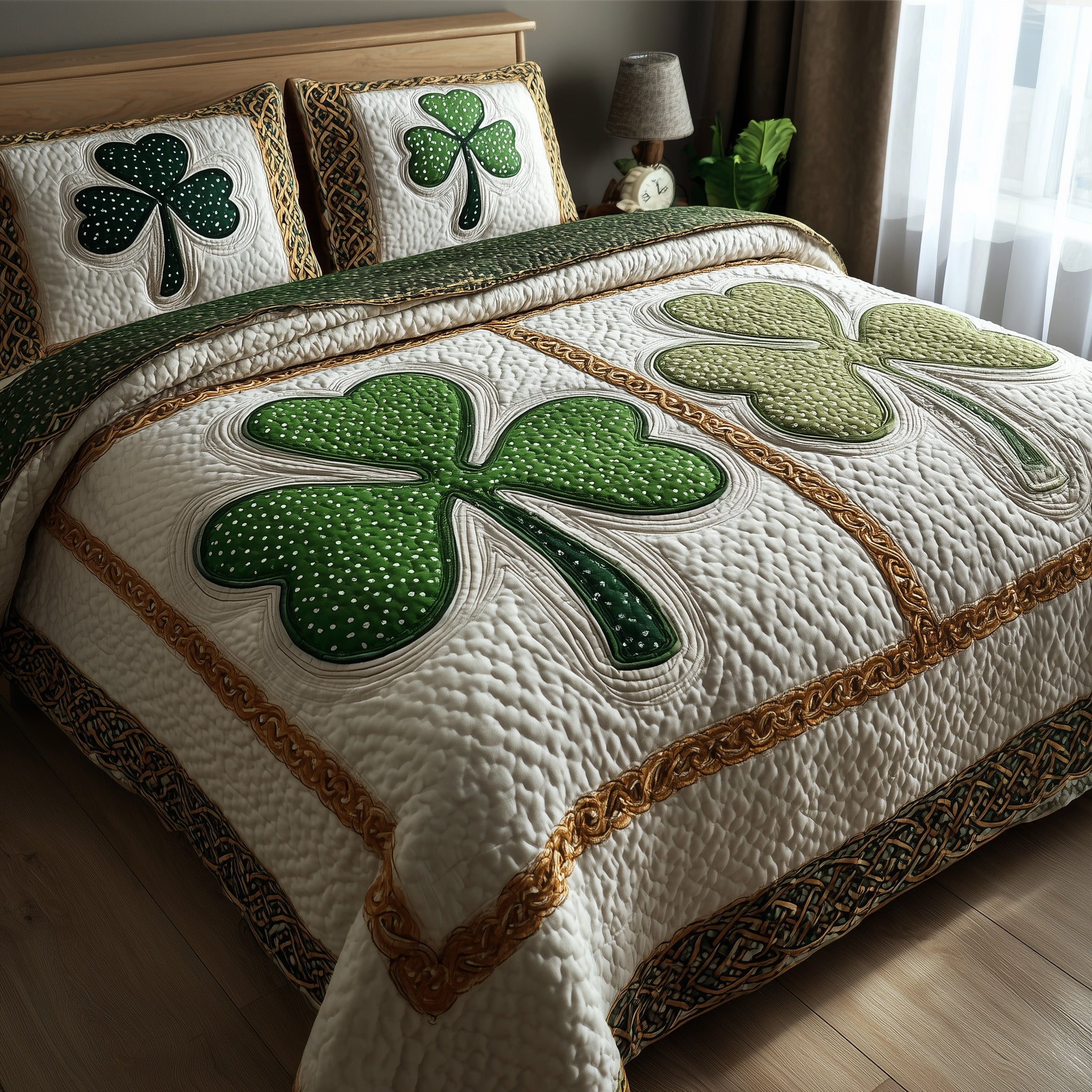 Irish Shamrock Quilted Bedding Set Solid Color