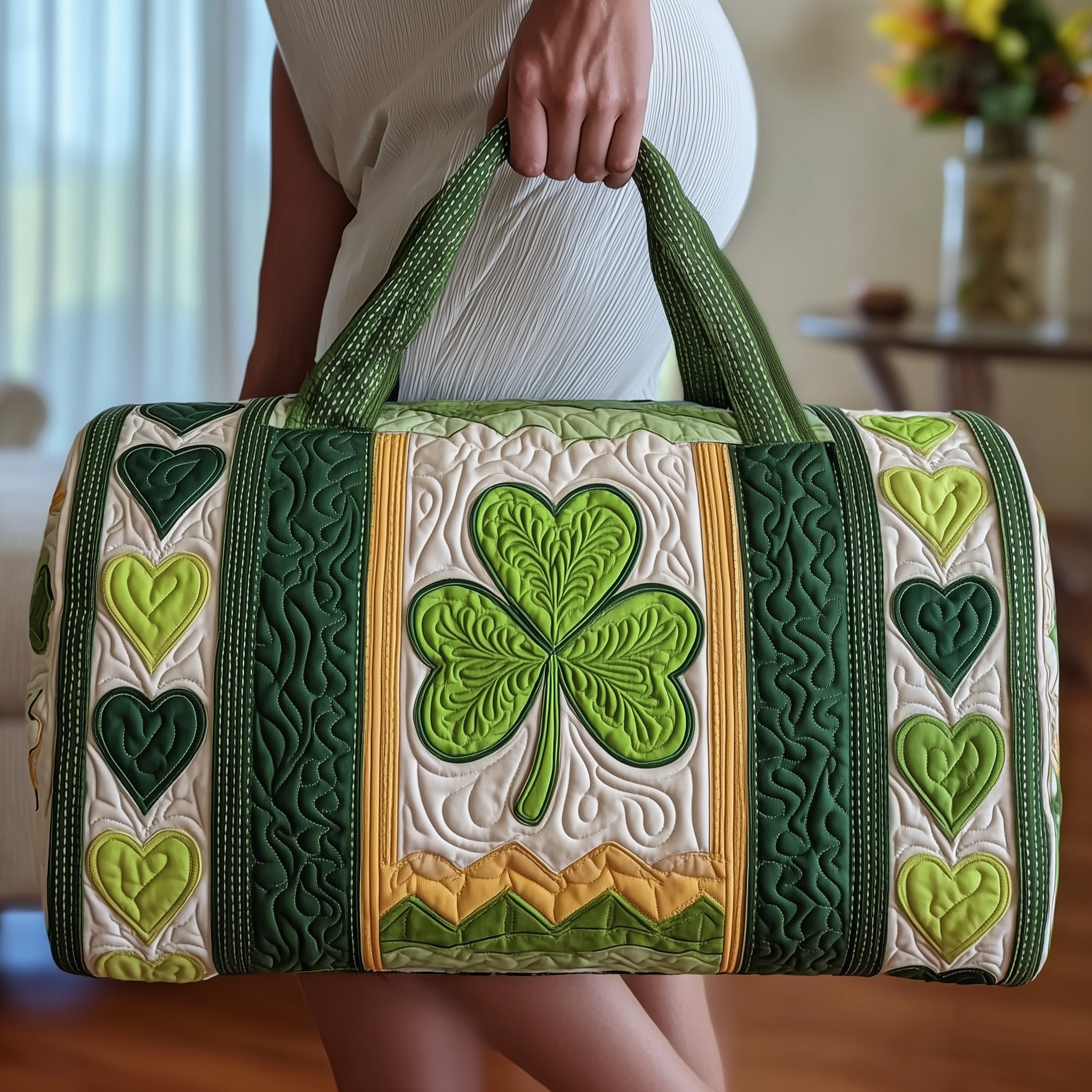 Irish Shamrock Quilted Duffle Bag Easter Gift Idea
