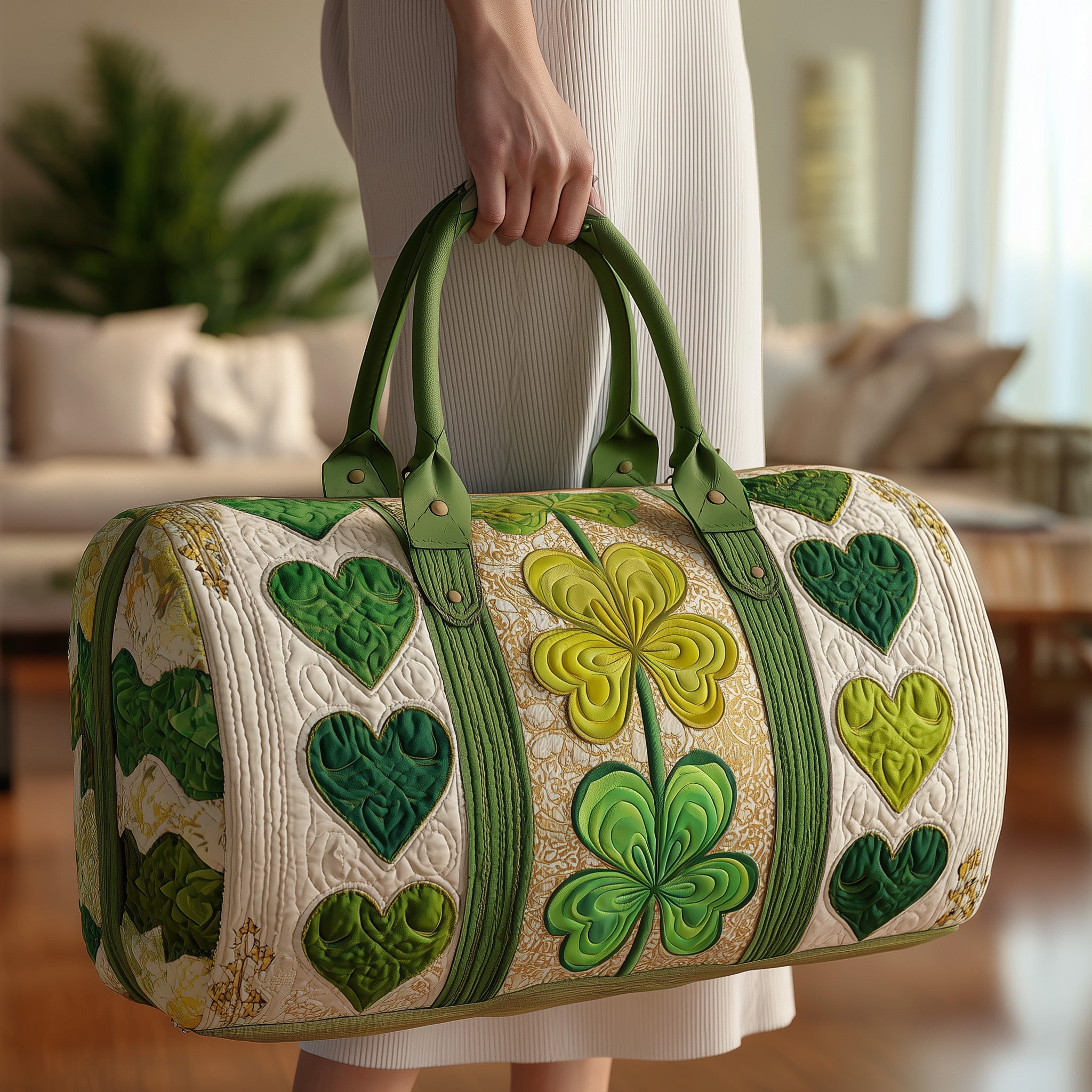 Irish Shamrock Quilted Duffle Bag Independence Day Gift Idea