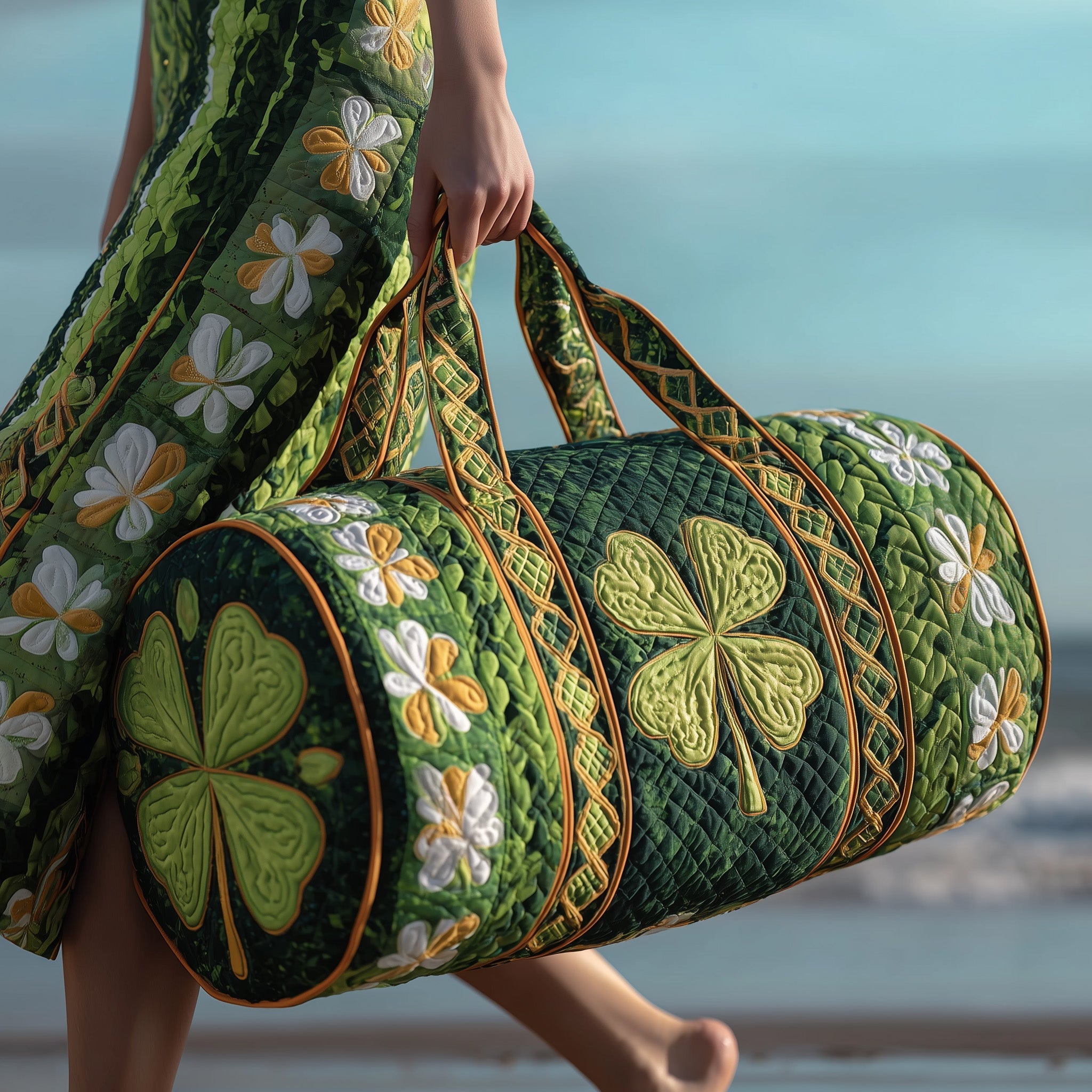 Irish Shamrock Quilted Duffle Bag Valentine's Day Gift Idea