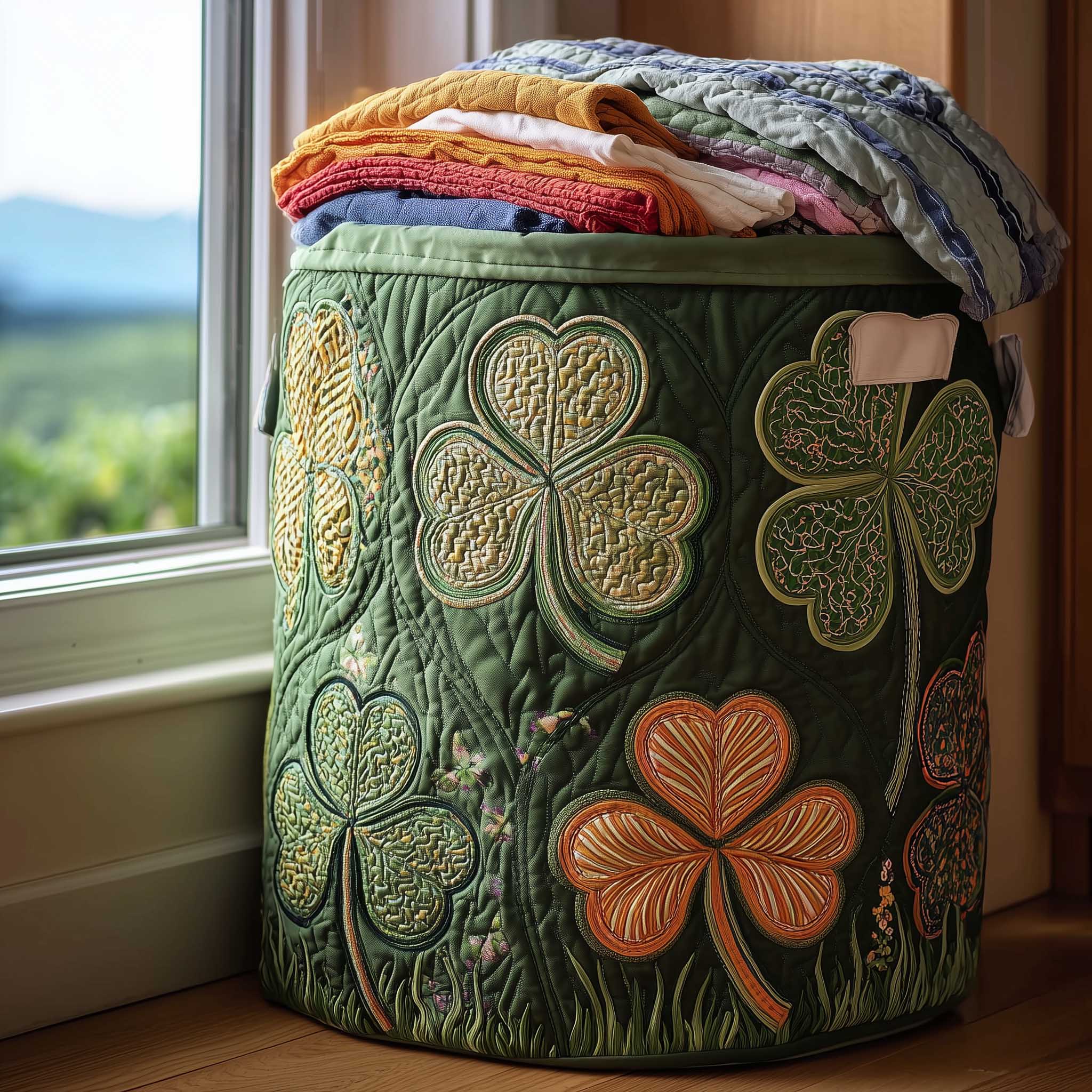 Irish Shamrock Quilted Laundry Basket Adorable Present For Patrick's Day