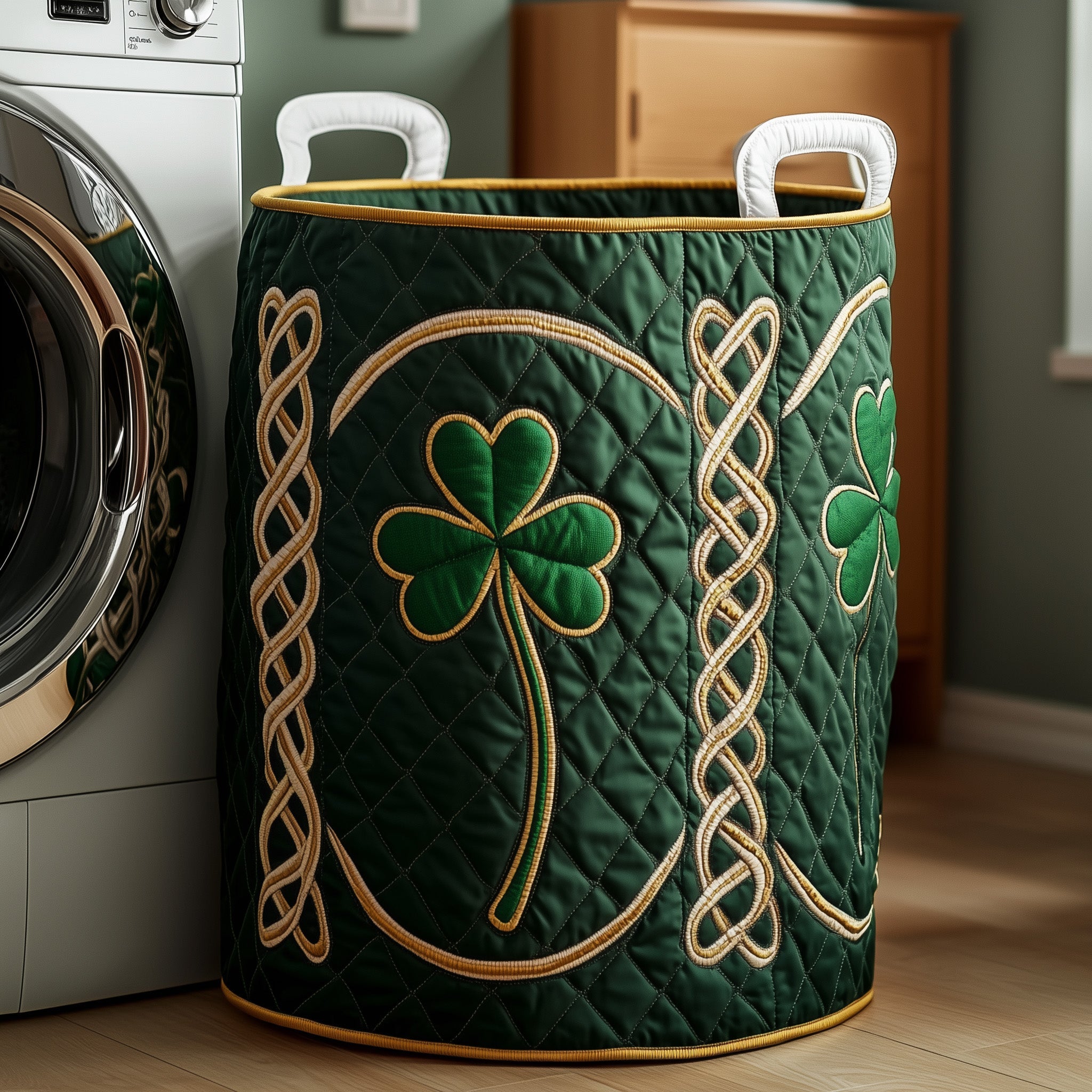 Irish Shamrock Quilted Laundry Basket Charming Christmas Gift For Mom