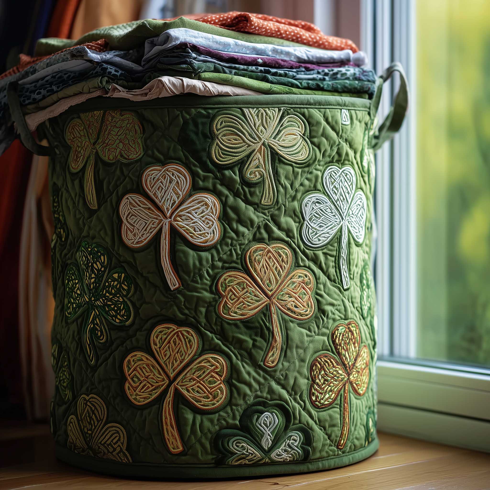 Irish Shamrock Quilted Laundry Basket Cute Present For Patrick's Day