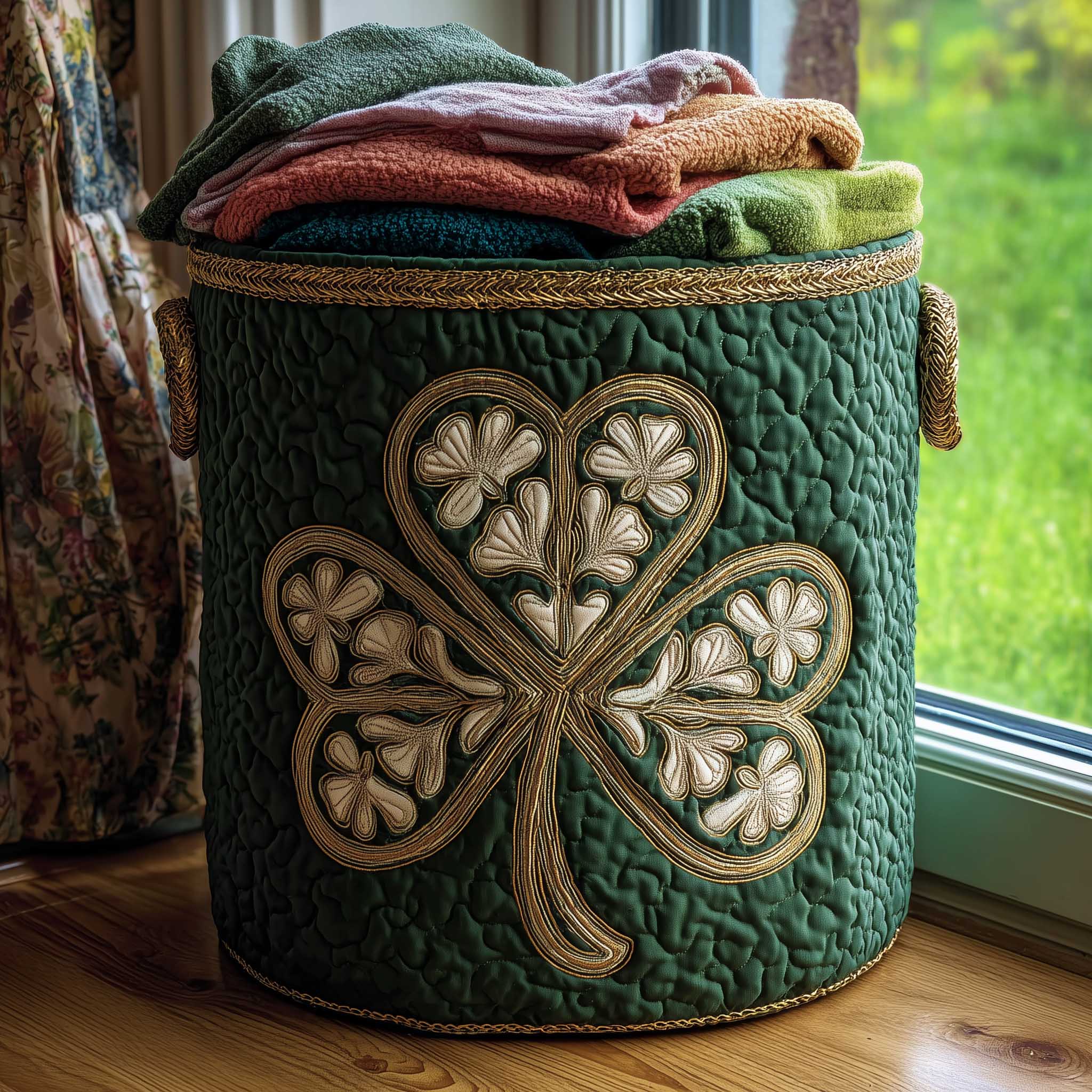 Irish Shamrock Quilted Laundry Basket Foldable Basket Perfect Present For Mom