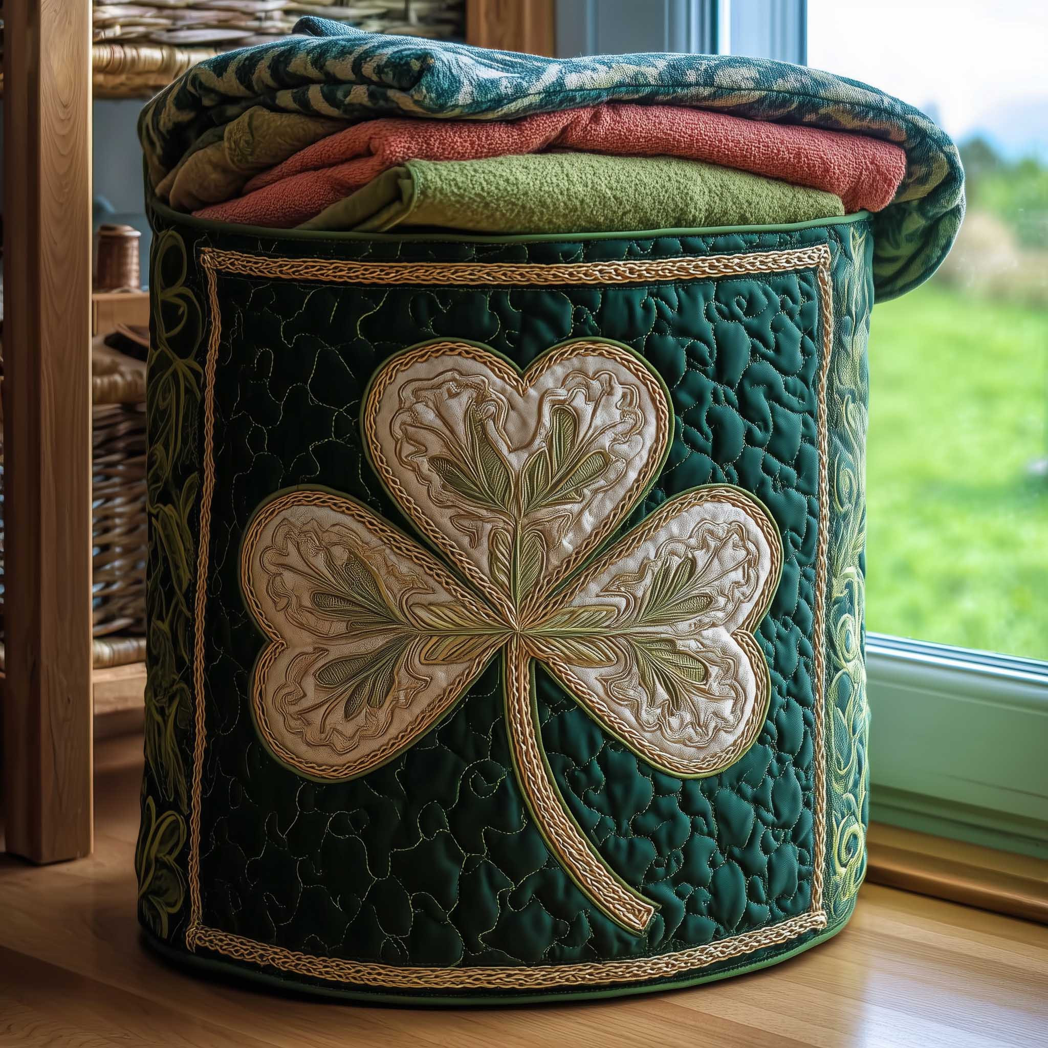 Irish Shamrock Quilted Laundry Basket Holiday Home Decor St Patrick's Gift Ideas