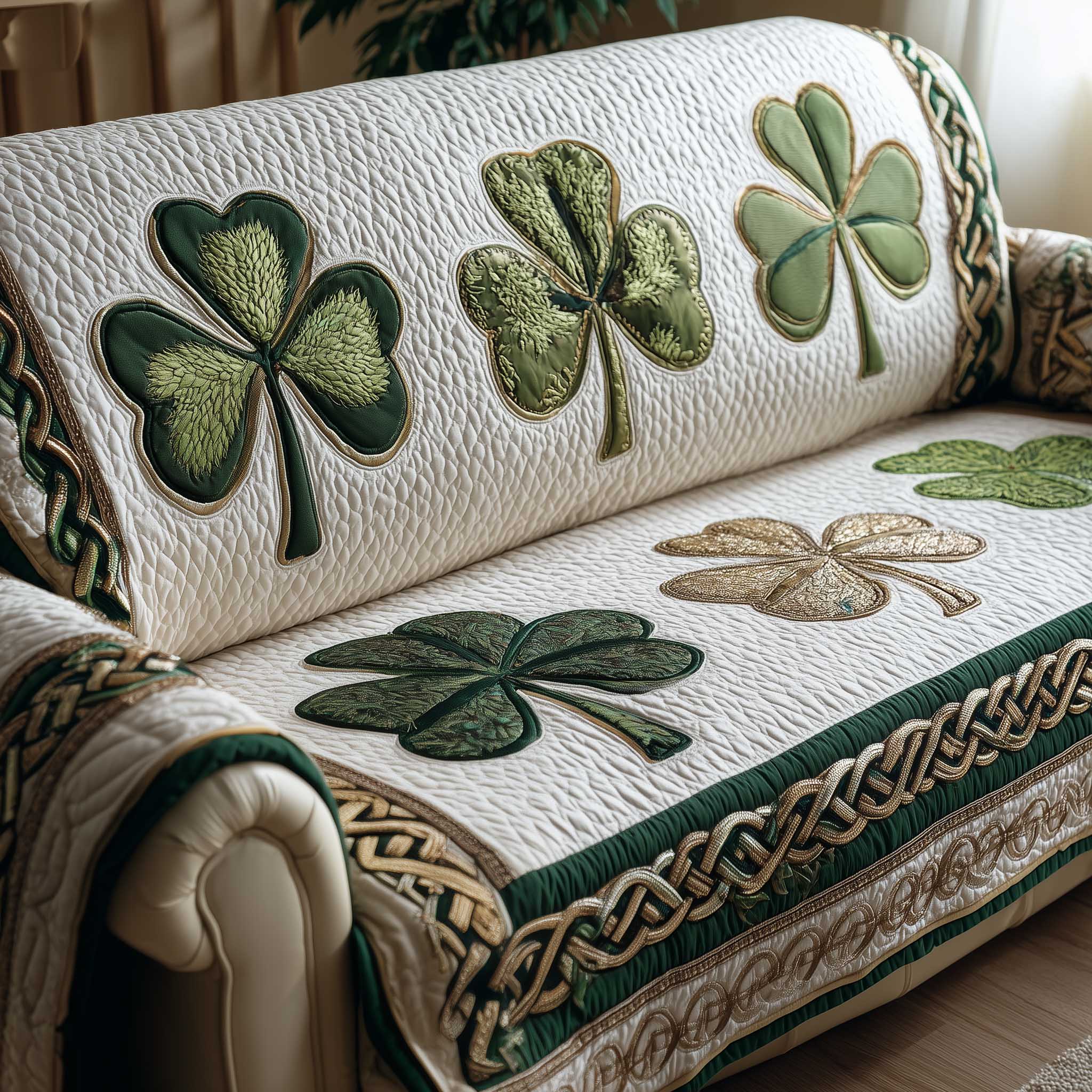 Irish Shamrock Quilted Sofa Cover Emerald Isle Shamrock Best Family Gift Ideas