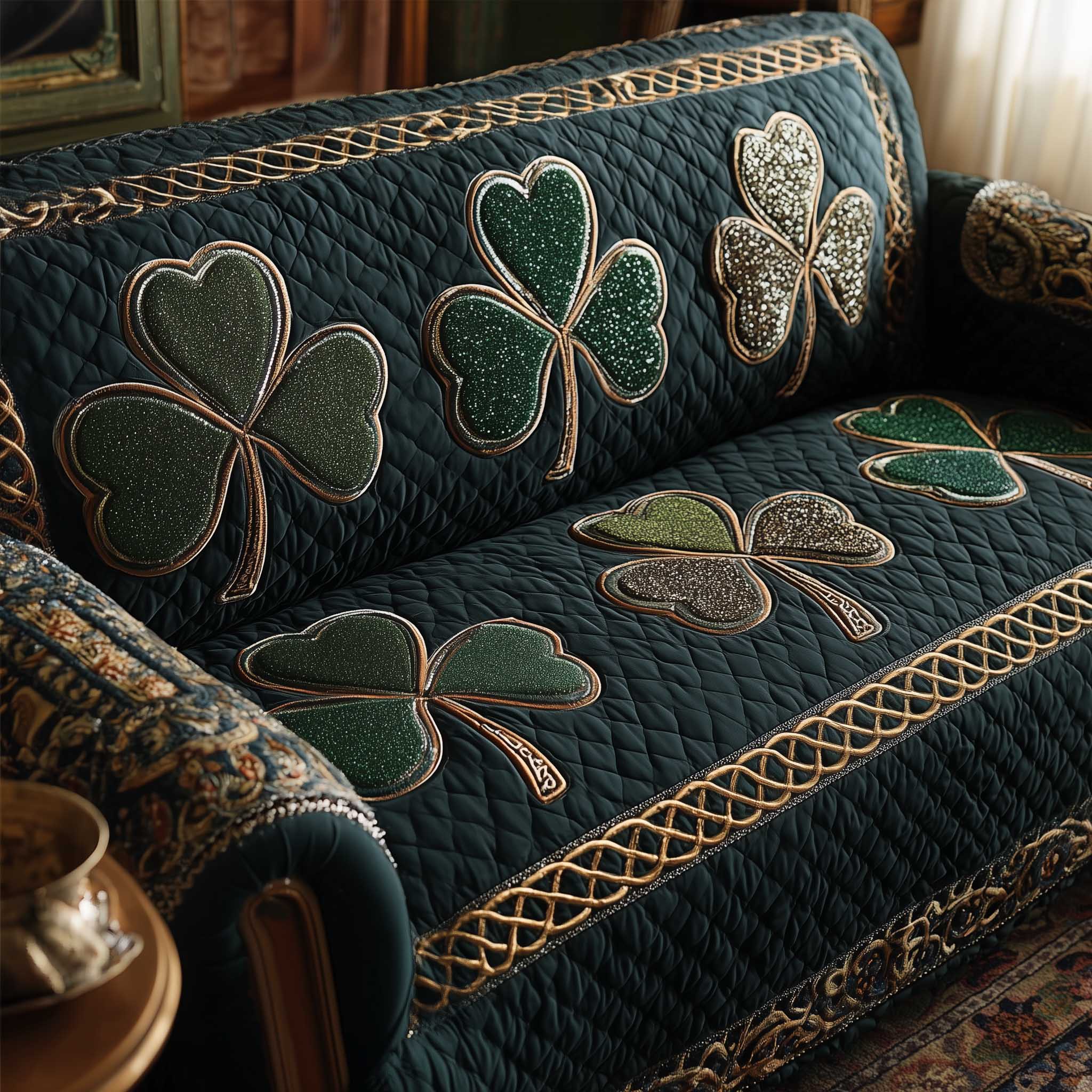 Irish Shamrock Quilted Sofa Cover Lucky Shamrock Sofa Best Family Gift Ideas