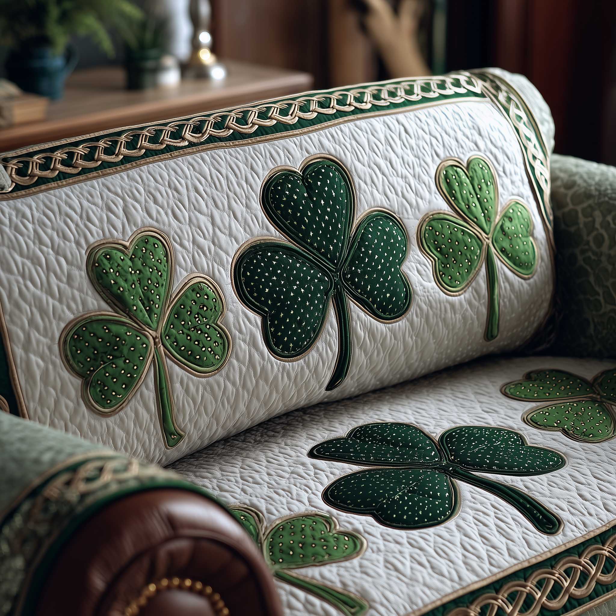 Irish Shamrock Quilted Sofa Cover Lucky Shamrock Sofa Durable Fabric Best Family Gift Ideas