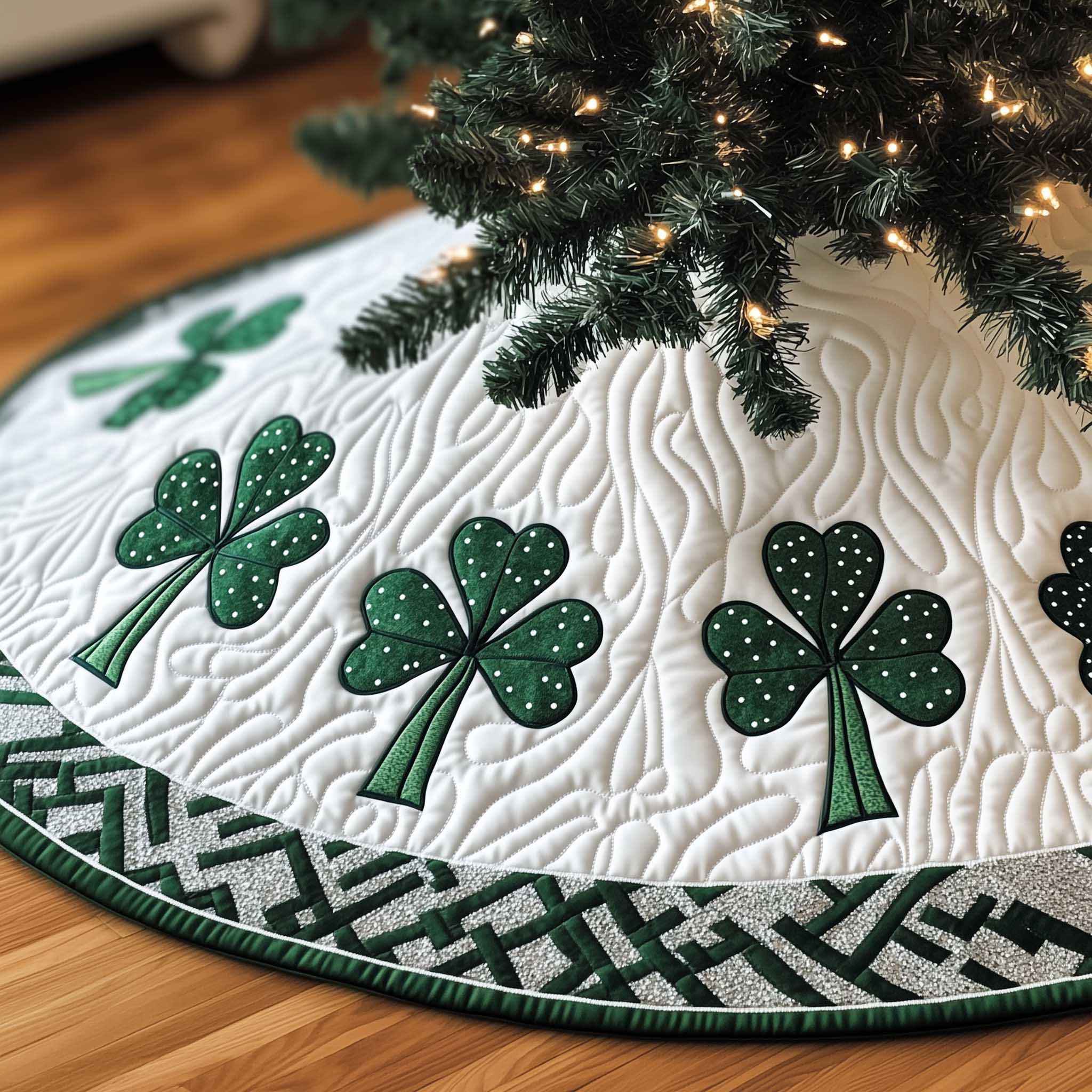 Irish Shamrock Quilted Tree Skirt Modern Interior Decor Unique Xmas Presents