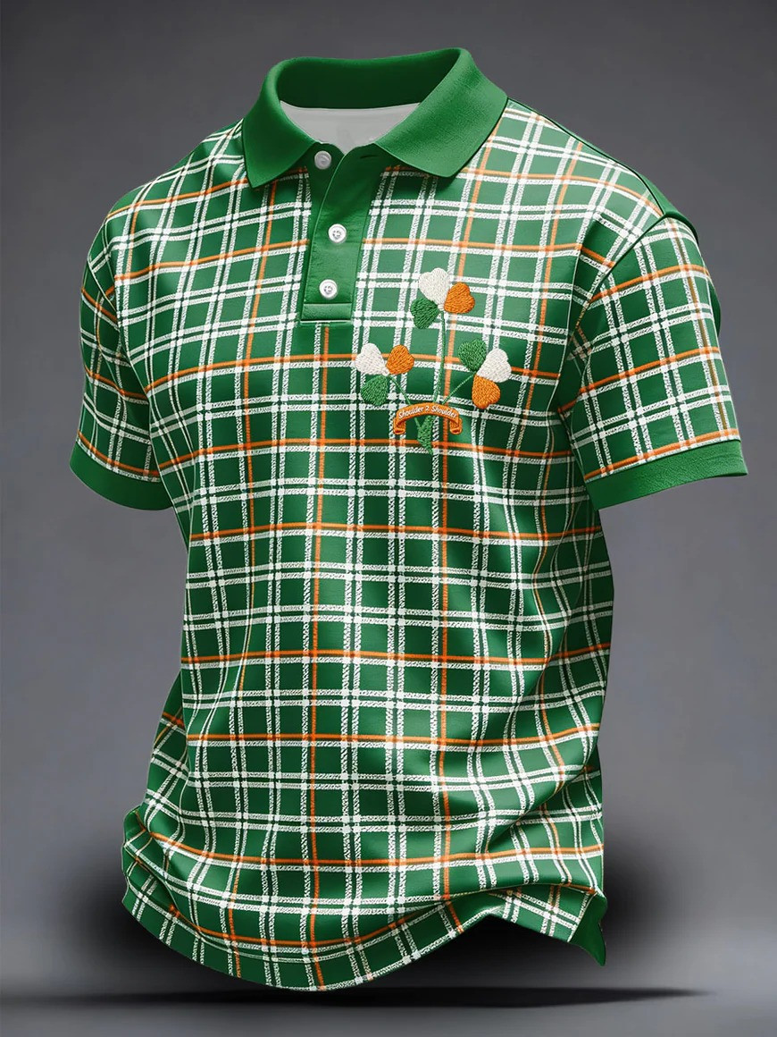 Irish Shamrock Tartan Plaid Polo Shirt St Patricks Day Lucky Clover Irish Pride Outfit Gift For Fans
