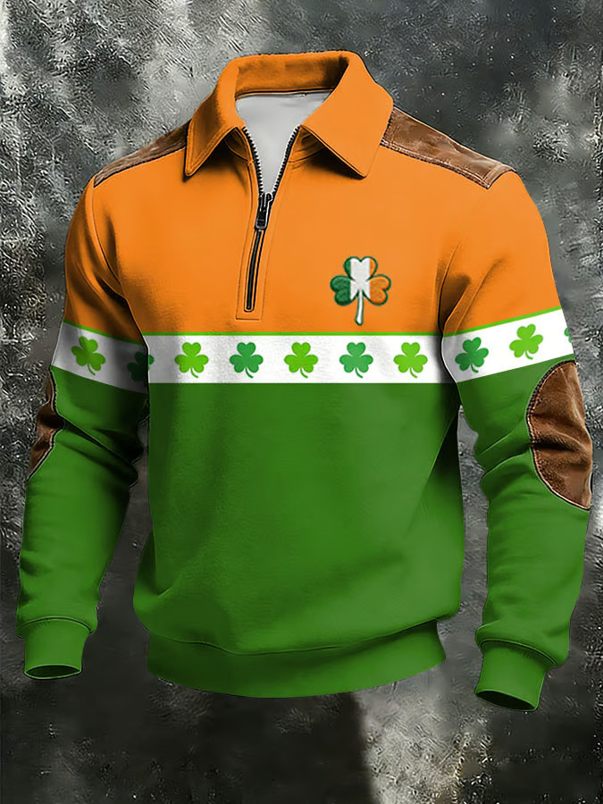 Irish St Patrick's Day Half Zip Polo Sweatshirt Ireland Flag St Patrick's Apparel Holiday Gifts