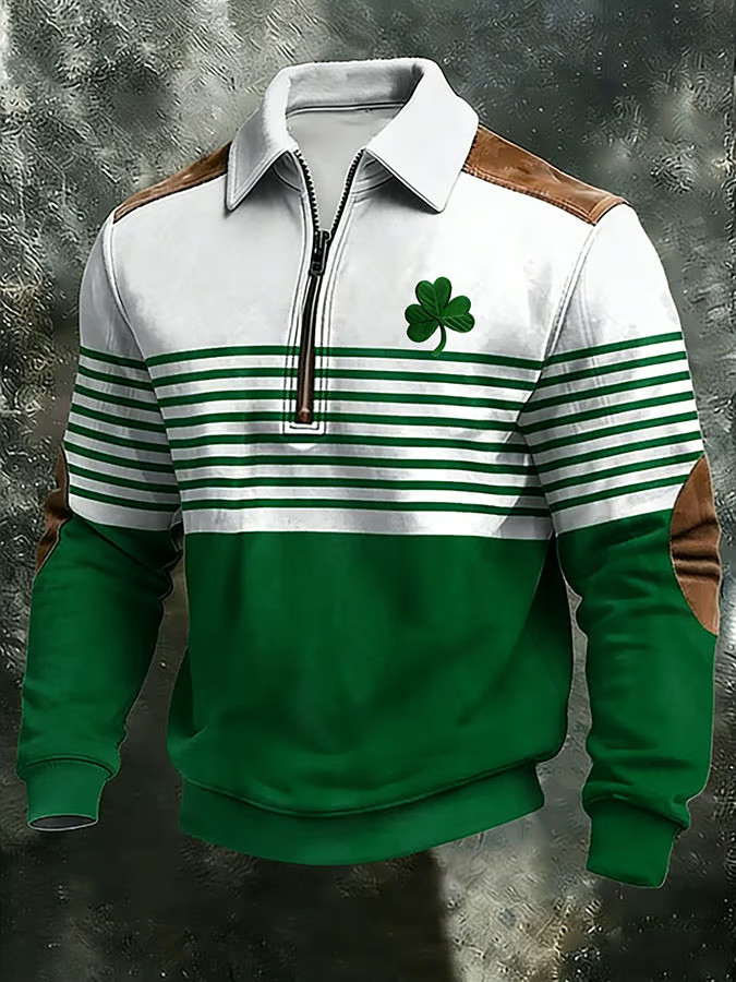 Irish St Patrick's Day Half Zip Polo Sweatshirt Lucky Clover St Patrick's Apparel Men's