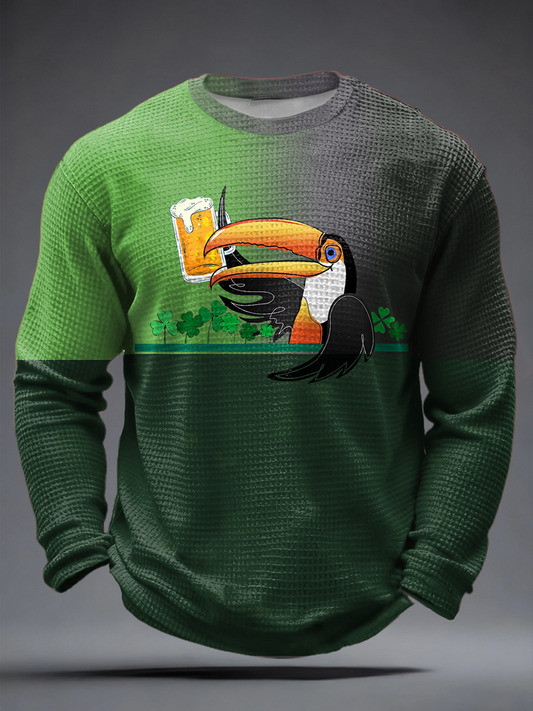 Irish Toucan Beer Graphic Long Sleeve Shirt St Patricks Day Shamrock Funny Drinking Party Outfit Gift