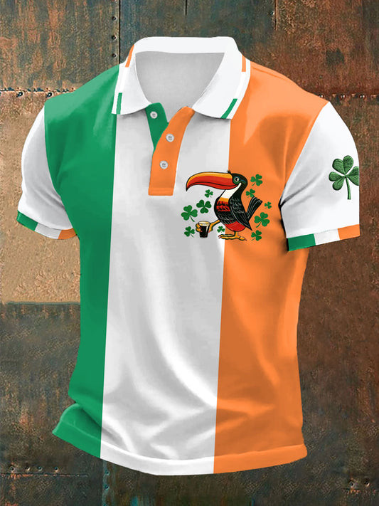 Irish Toucan Guinness Polo Shirt St Patrick's Day Ireland Flag Green White Orange Party Merch