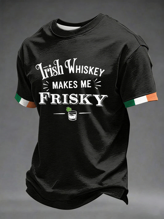 Irish Whiskey Makes Me Frisky Graphic T-Shirt St Patrick's Day Funny Drinking Party Outfit