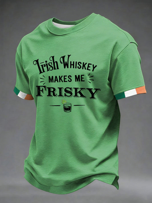 Irish Whiskey Makes Me Frisky Graphic T-Shirt St Patrick's Day Funny Irish Drinking Outfit