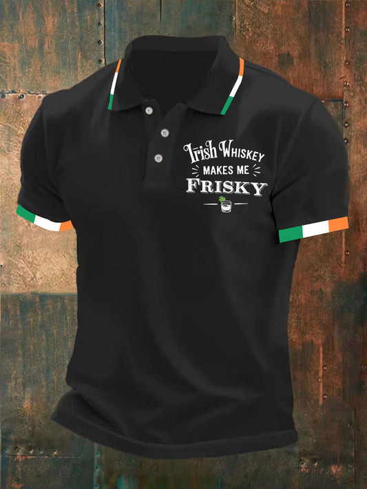 Irish Whiskey Makes Me Frisky Polo Shirt St Patrick_s Day Black Funny Irish Drinking Outfit