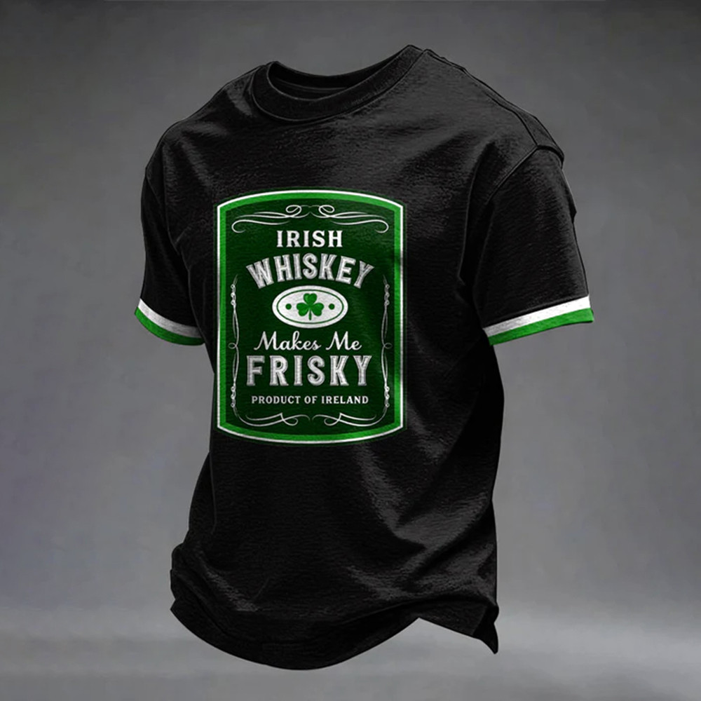 Irish Whiskey Makes Me Frisky St Patrick's Day T-Shirt Saint Patrick's Day 2026 Shirt Cool Gift Idea