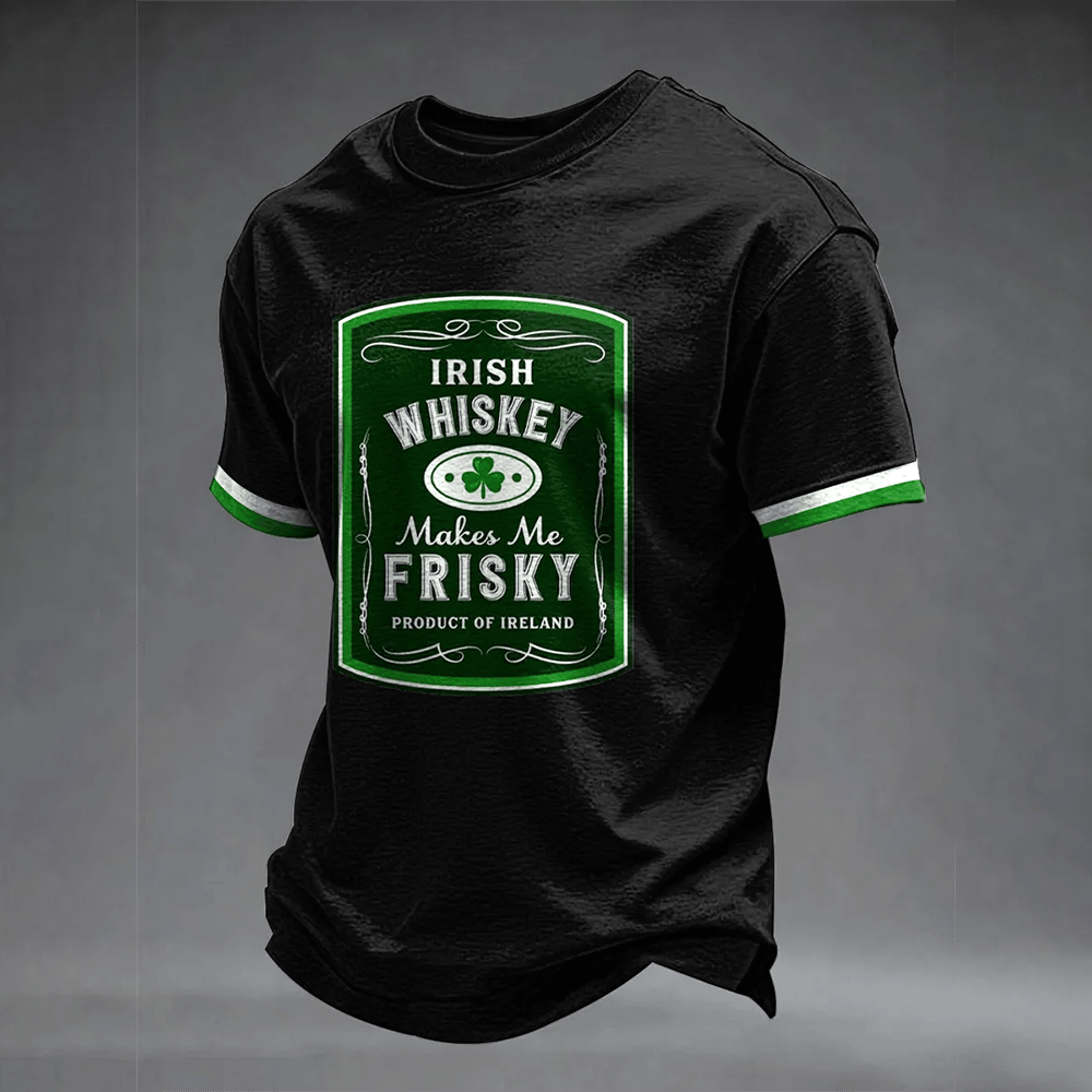 Irish Whiskey Makes Me Frisky T-Shirt St Patrick's Day 2026 Shirt Husband Present Ideas