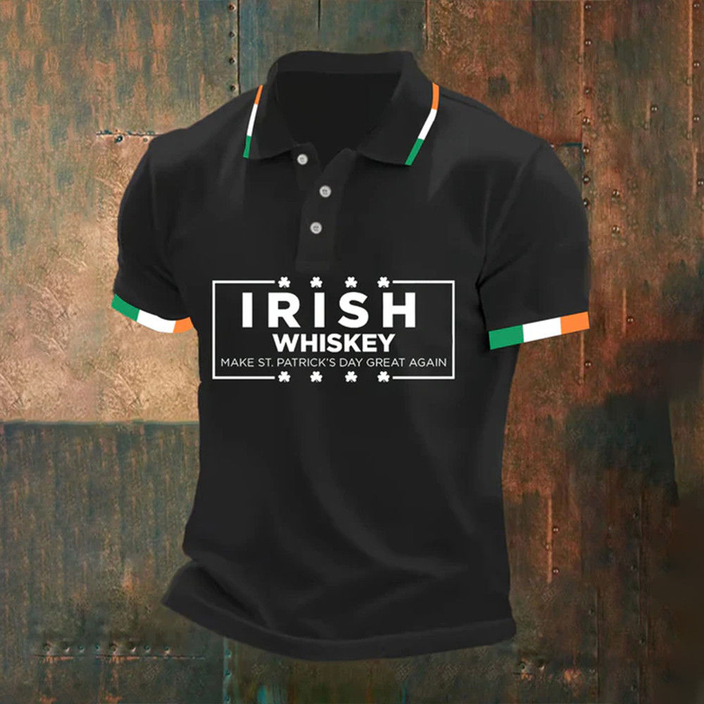 Irish Whiskey St Patrick's Day Polo Shirt Saint Patrick's Day 2026 Clothes Best Gift For Men