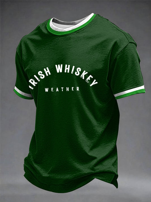 Irish Whiskey Weather Green Graphic T-Shirt St Patrick's Day Funny Irish Drinking Party Merch