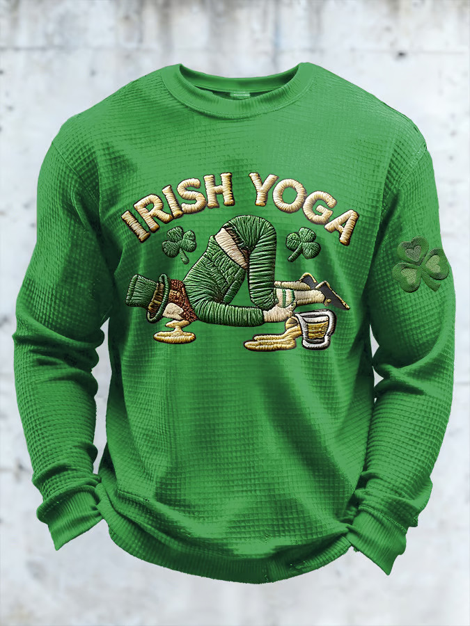 Irish Yoga Funny St. Paddy's Long Sleeve Shirt Leprechaun Drinking Pose Cool Lucky Clover Gifts