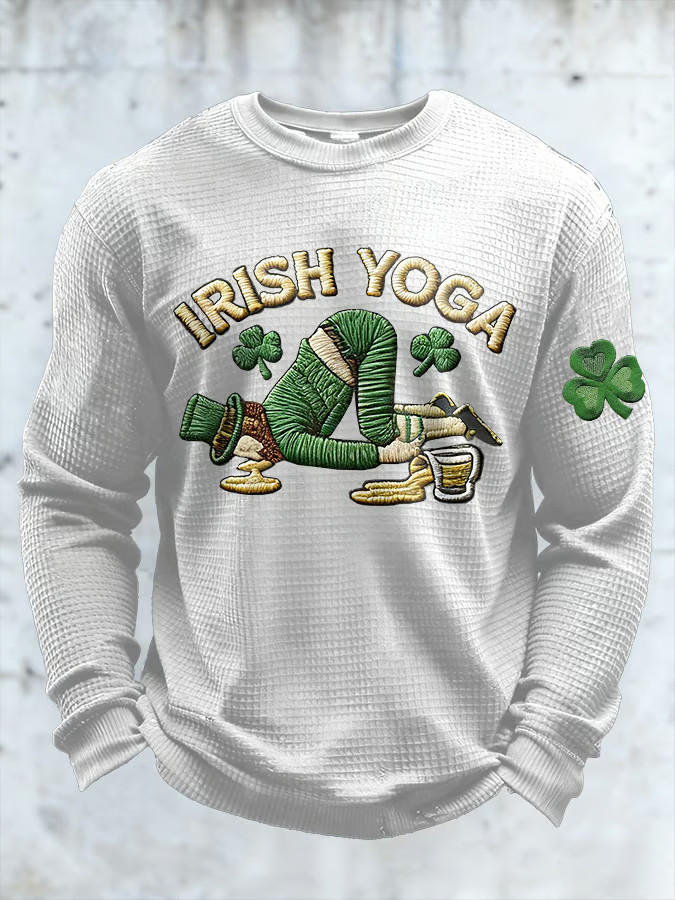 Irish Yoga Funny St. Paddy's Long Sleeve Shirt Leprechaun Drinking Pose Cool Lucky Clover Gifts