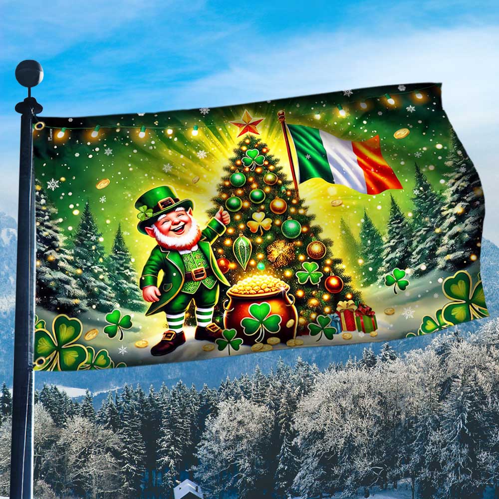 Irish You A Merry Christmas Leprechaun Grommet Flag