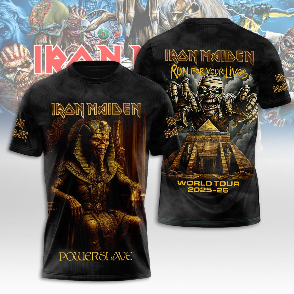 Iron Maiden Powerslave Run For Your Lives World Tour 2025 26 T-Shirt Presents Gift For Music Lovers