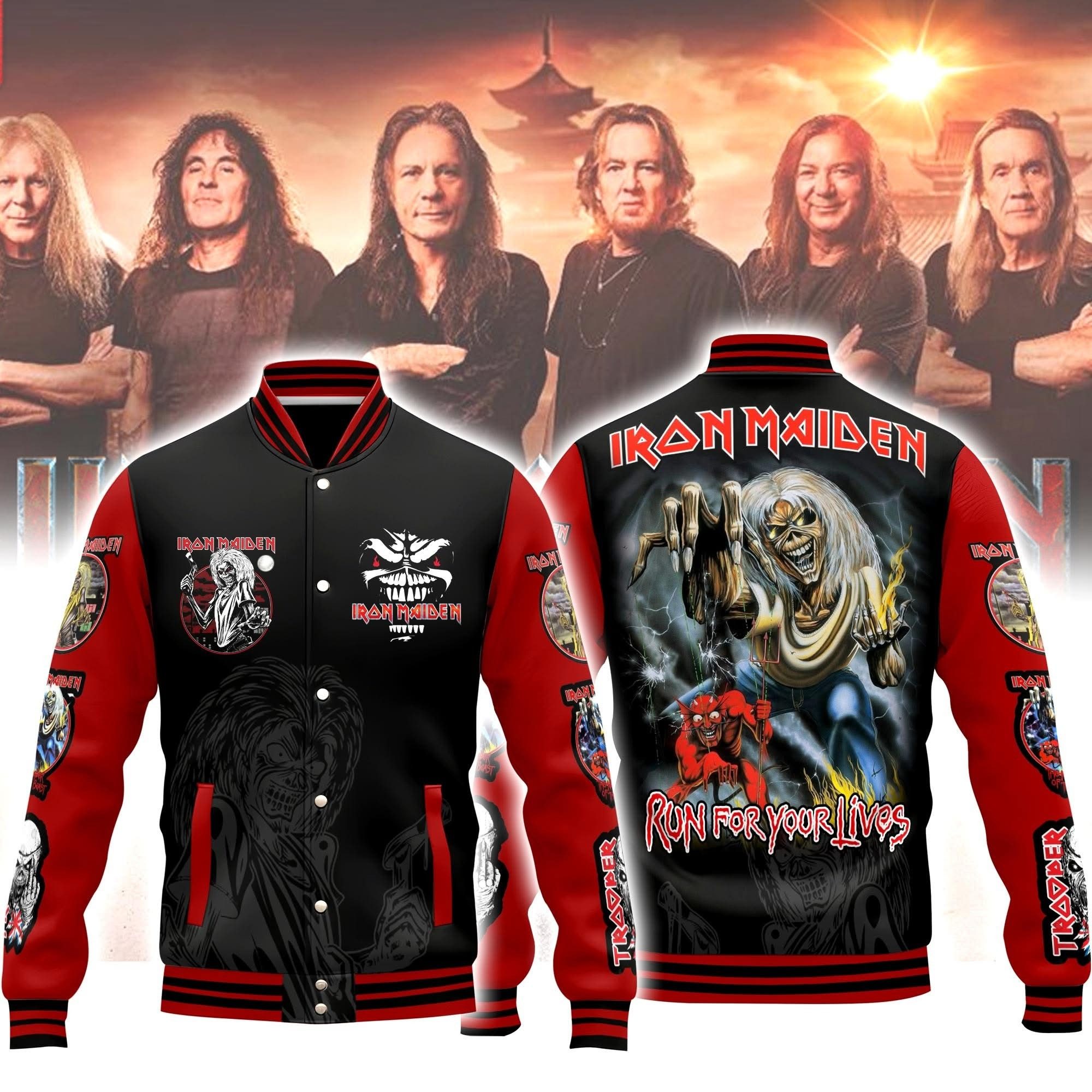 Iron Maiden Run For Your Life Varsity Jacket Iron Maiden Tour Merchandise Gifts For Fans