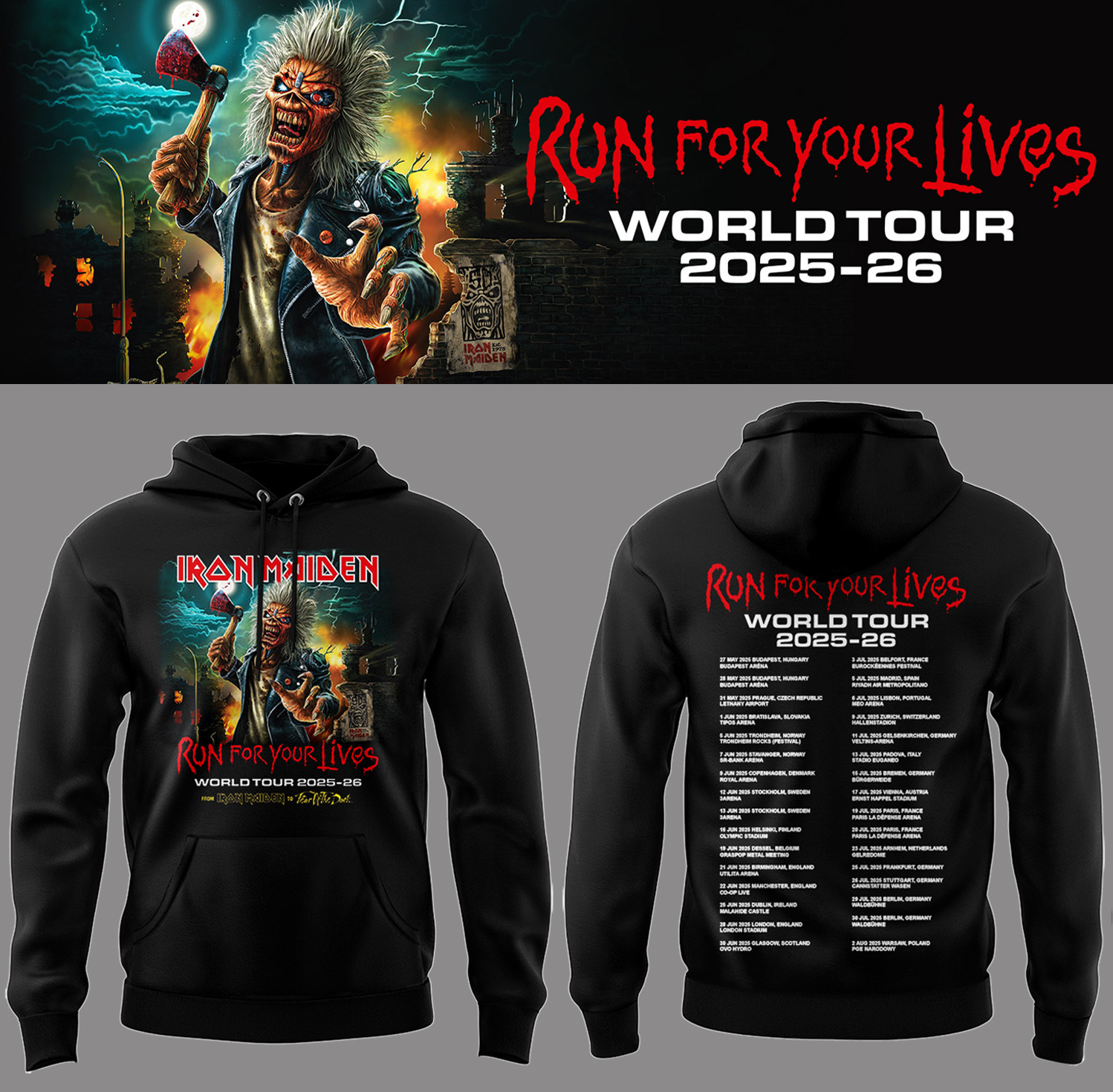 Iron Maiden World Tour 25-26 Limited Run For Your Life Black Hoodie Best Gifts For Music Lovers
