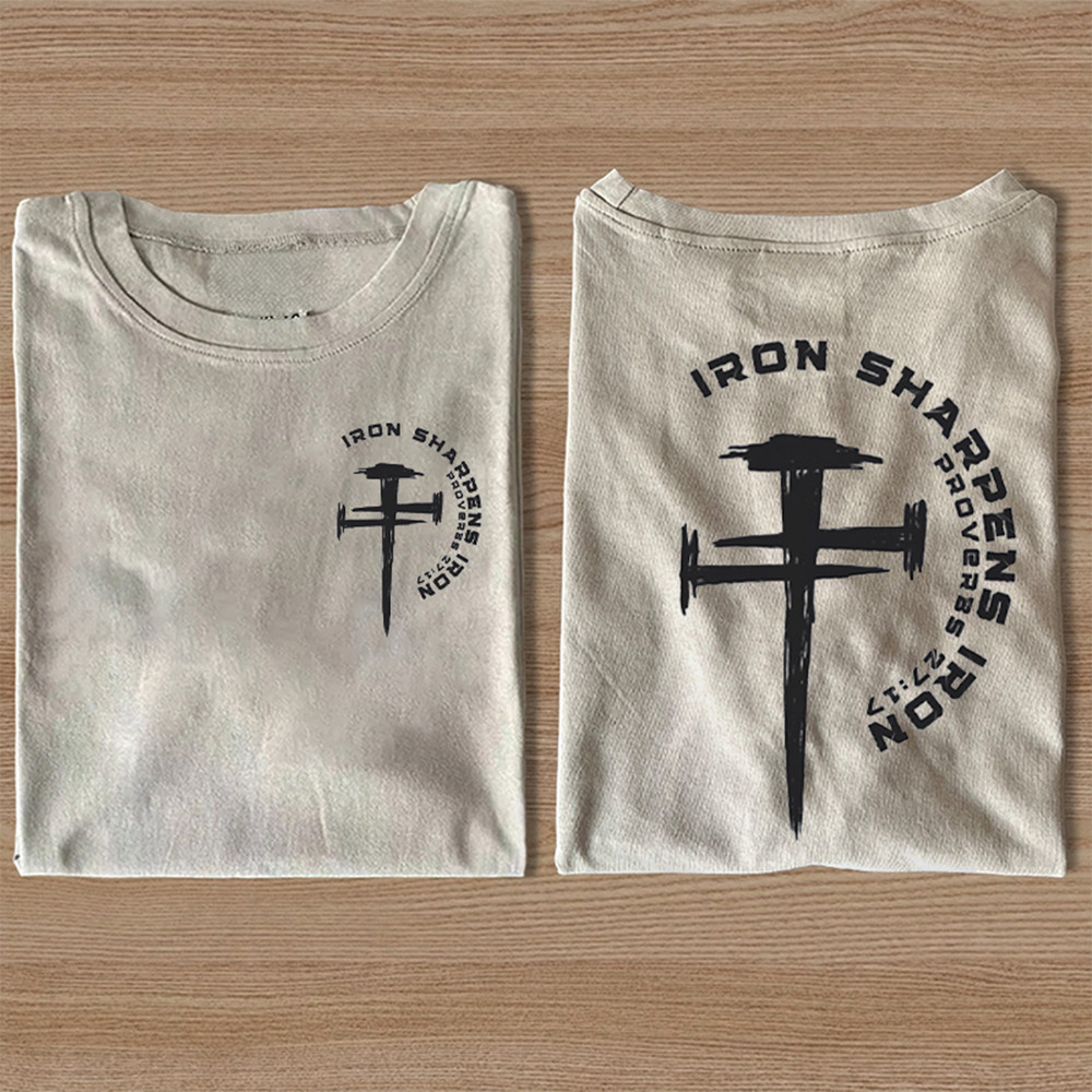 Iron Sharpen Iron T-Shirt Christian Graphic Bible Verse Tee Unique Christian Gift