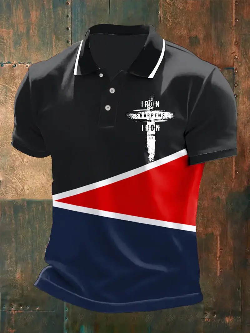 Iron Sharpens Iron Polo Shirt Proverbs 27 17 Bible Verse Christian Faith Apparel Gift For Brothers
