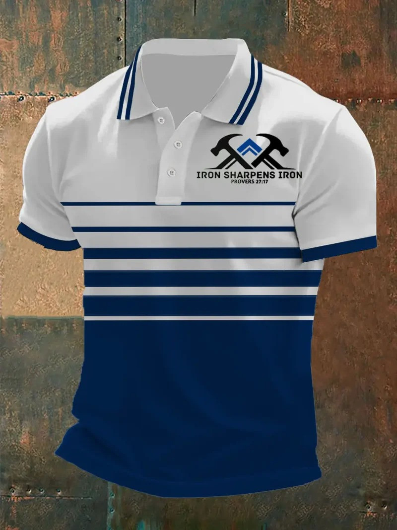 Iron Sharpens Iron Proverbs 27 17 Polo Shirt Hammer Cross Christian Faith Apparel Gift For Brothers