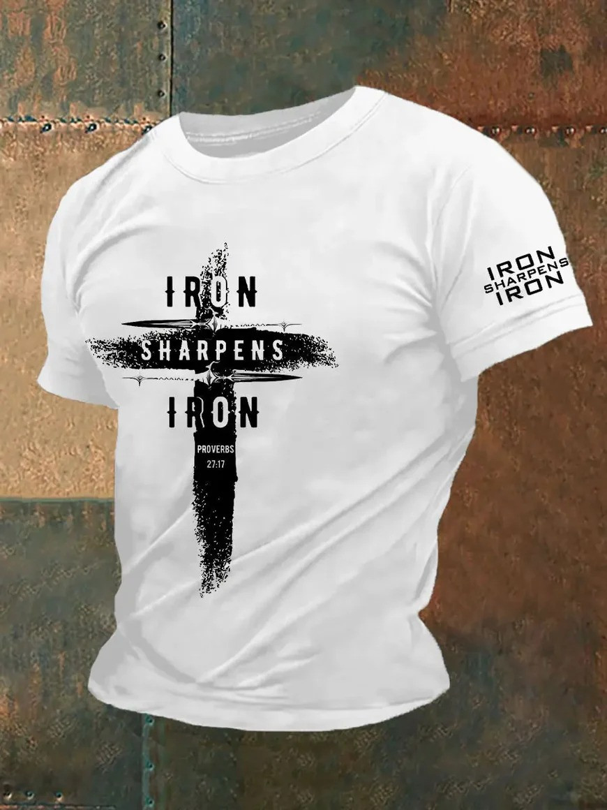 Iron Sharpens Iron T-Shirt Proverbs 27 17 Cross Christian Faith Apparel Best Gift For God Brothers