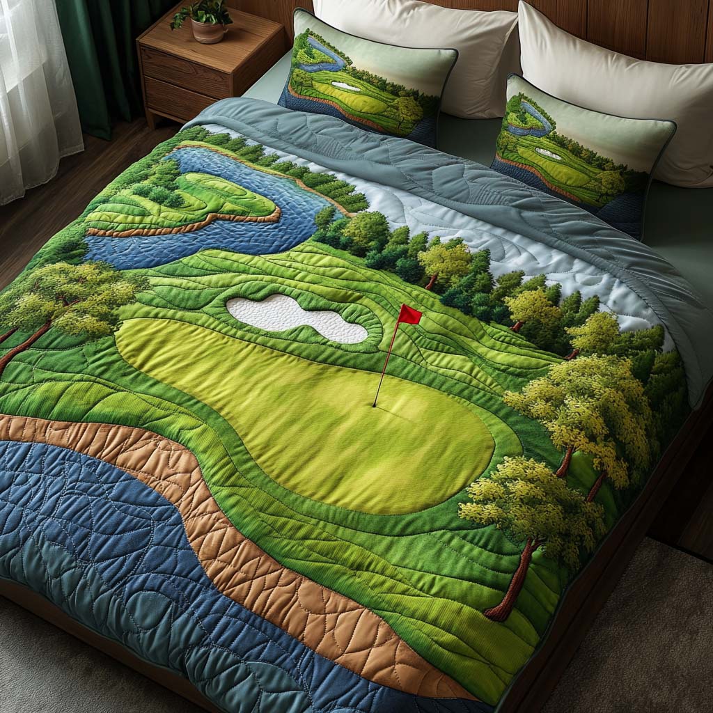 Ironwood Golf Course Quilted Bedding Set Aesthetic Room Decor Presents For Golf Lovers
