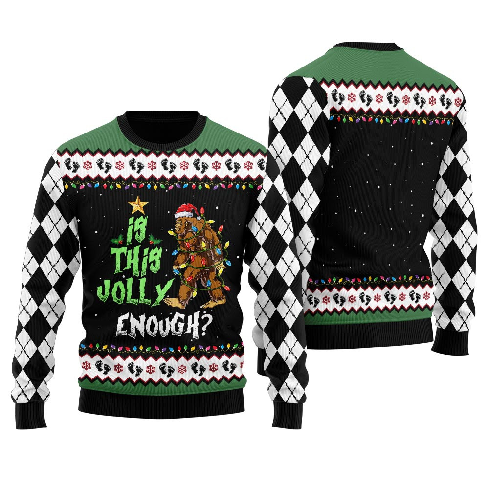 Is This Jolly Enough Bigfoot Ugly Christmas Sweater Custom Holiday Sweater Merch That Warms the Heart