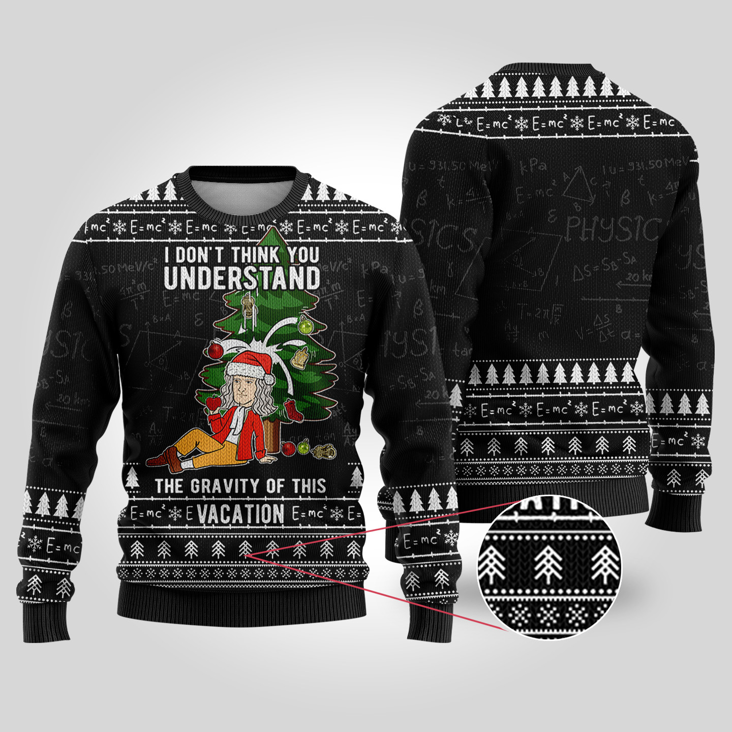 Isaac Newton Science Ugly Christmas Sweater Black Stylish Winter Sweatshirt for Everyday Wear
