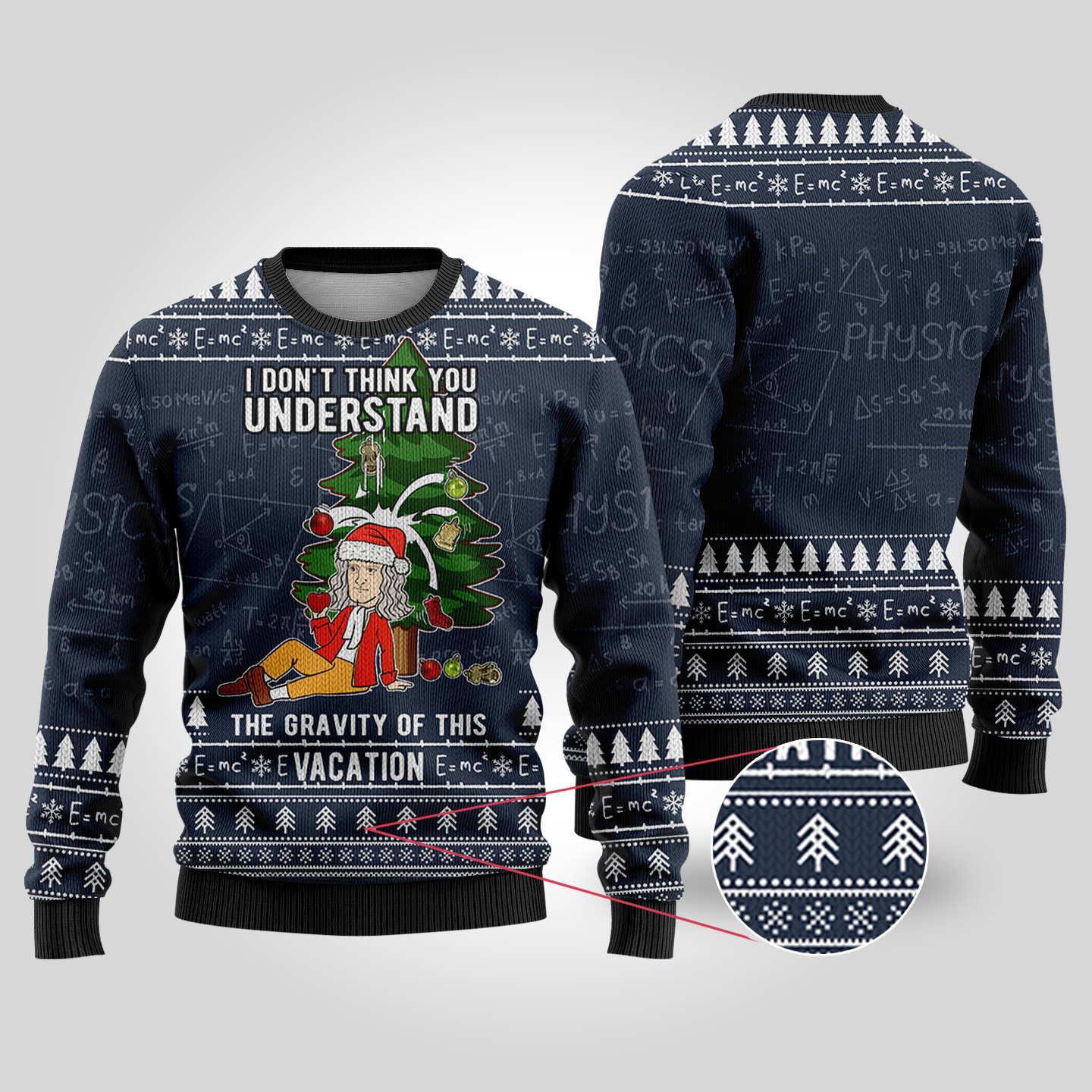 Isaac Newton Science Ugly Christmas Sweater Navy Heartwarming Christmas Gift Sweater for Him or Her