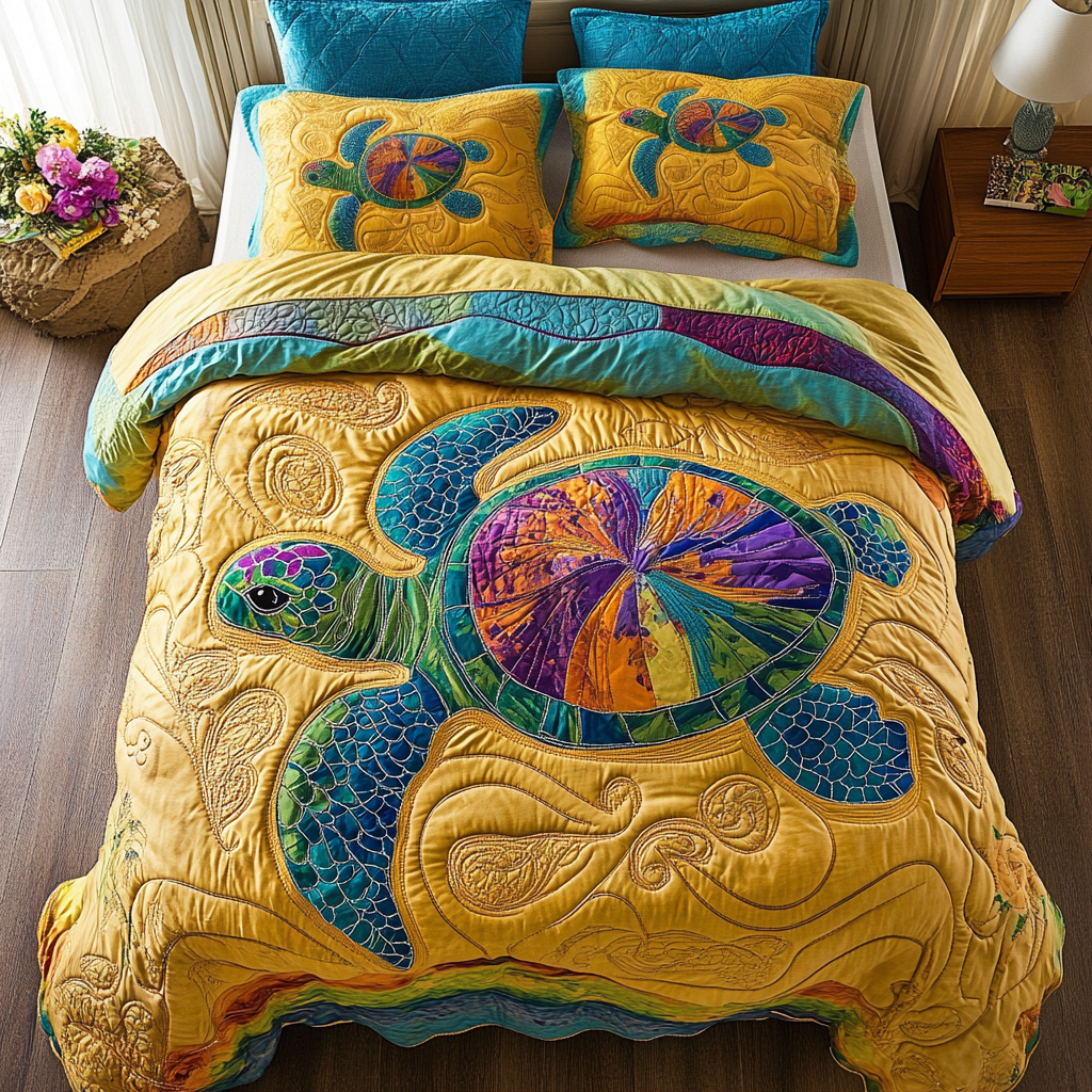 Island Bliss Quilted Bedding Set Stylish Bedding Merch Gift for Home Lovers