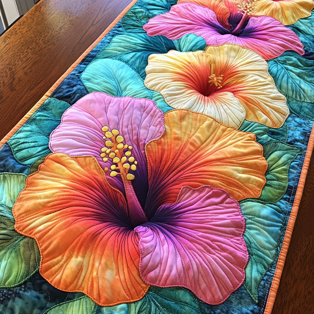 Island Bliss Quilted Table Runner Floral Table Runner Family Gift Ideas
