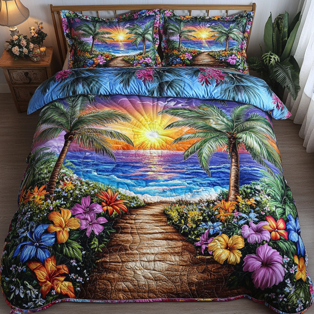 Island Bliss Retreat Quilted Bedding Set Comfortable Microfiber Bedding Set for Everyday Use