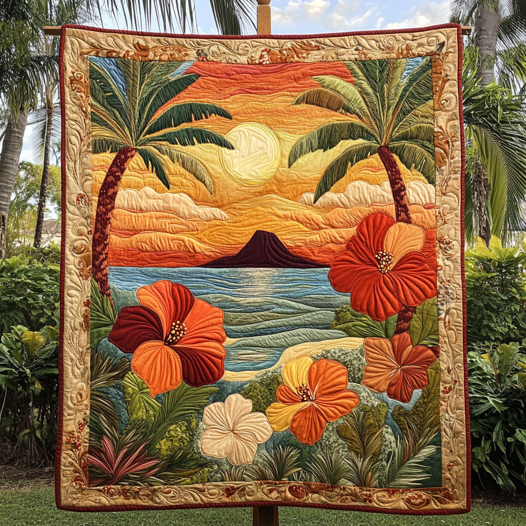 Island Bloom Quilted Blanket Bed Room Decor Christmas Gifts For Ocean Lovers