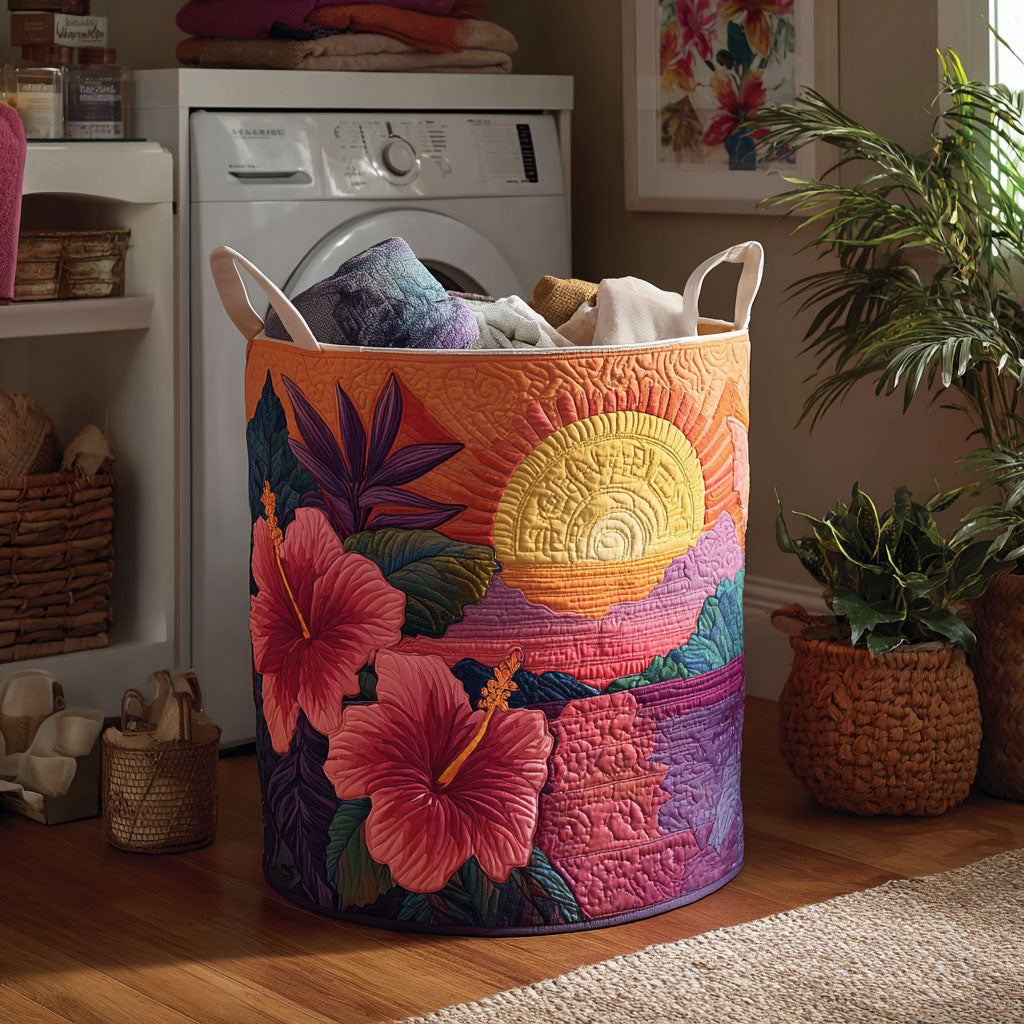 Island Bloom Quilted Laundry Basket Luxury Quilted Laundry Basket for Elegant Interiors