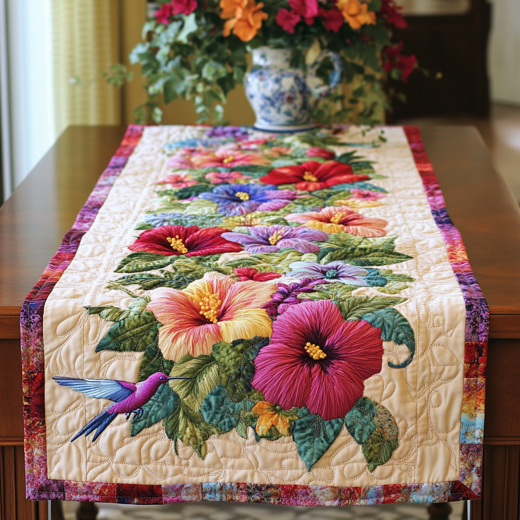 Island Bloom Quilted Table Runner Flower Table Cover Gift Idea For Mother In Law