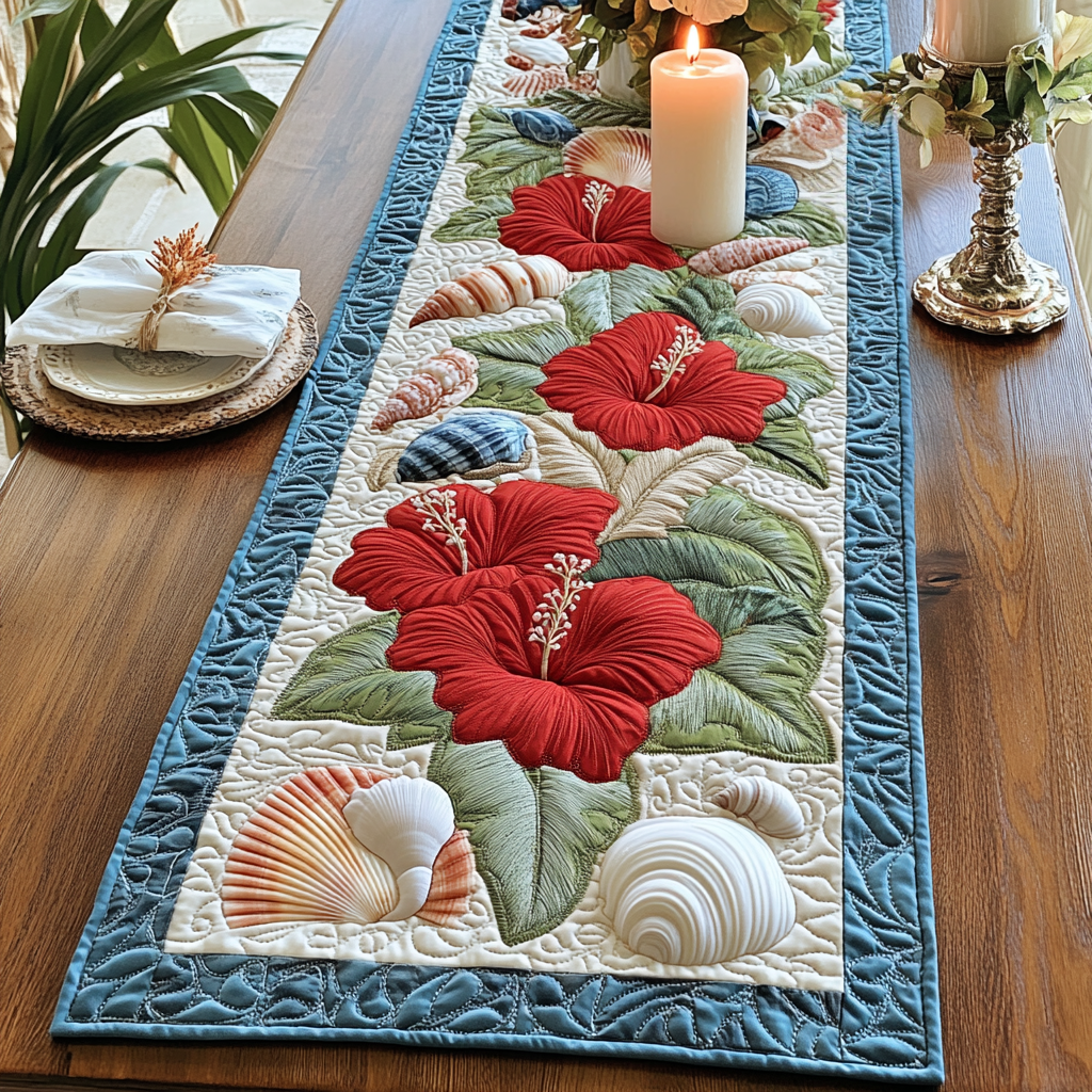 Island Bloom Quilted Table Runner Flower Table Cover Good Gifts For Mom
