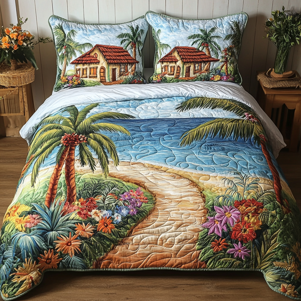 Island Blooms Quilted Bedding Set Soft Bedding Set That Makes a Great Christmas Gift