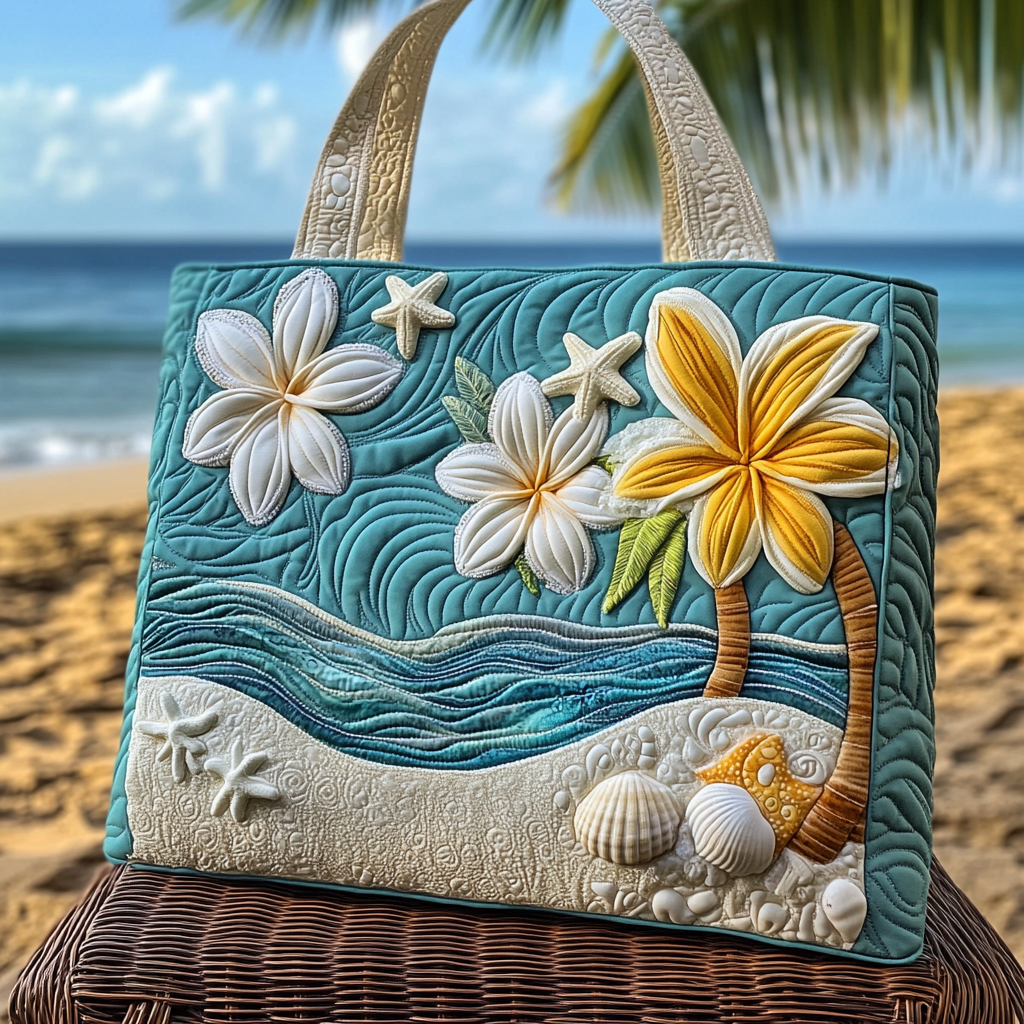 Island Blooms Quilted Tote Bag Birthday Gift For Beach Lover