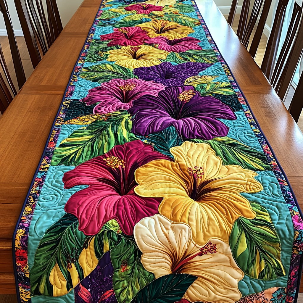 Island Blossom Quilted Table Runner Tropical Table Runner Family Gift Ideas