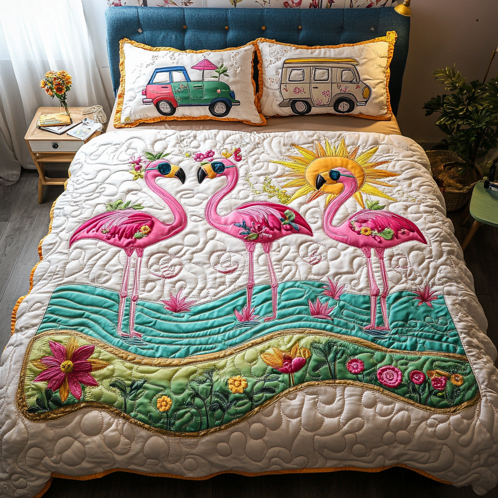 Island Breeze Quilted Bedding Set Bed Decor Great Flamingo Themed Gifts